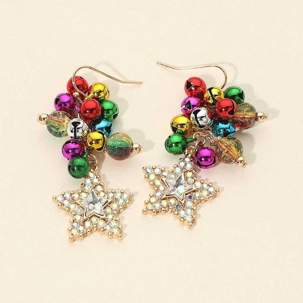 Christmas Jingle Bell Cluster Star Drop Earrings