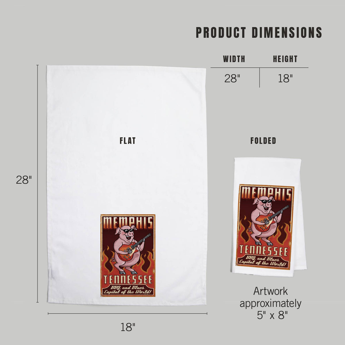 ORGANIC TEA TOWEL Memphis, Tennesseee, Guitar Pig