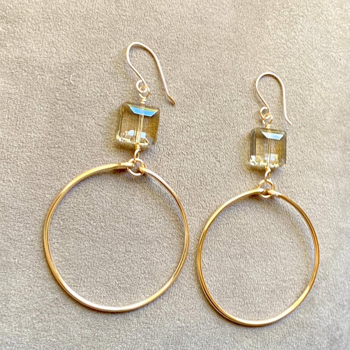 Large Smooth Gold  Hoop Champagne Crystal Earrings Sparkle: Champagne / Gold Hoops