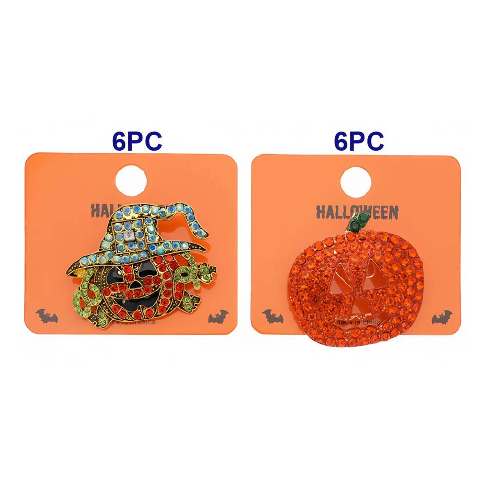 Bling Studded Halloween Pumpkin Pin Brooches