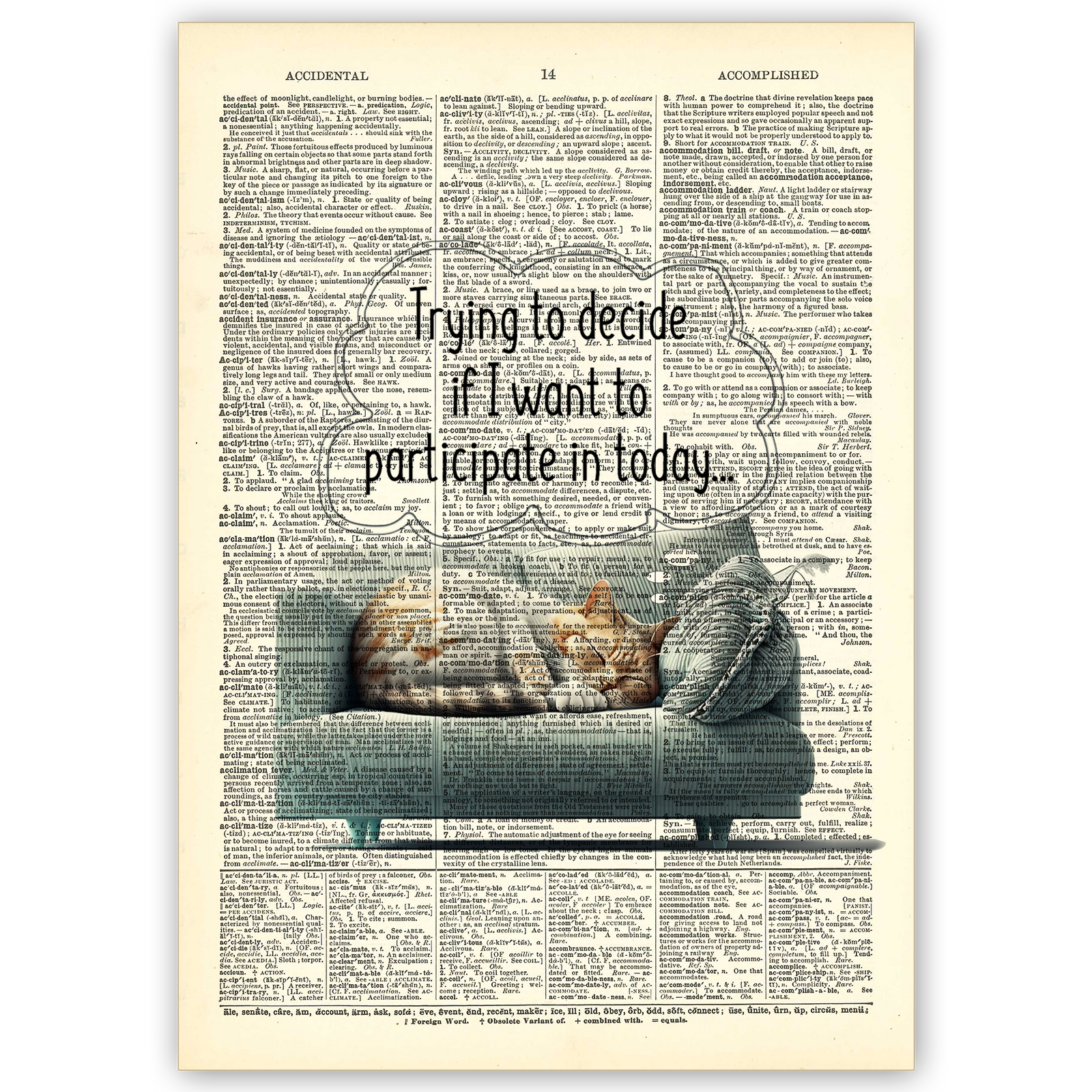 Art Print Dictionary Page | Vintage | Trying To Decide