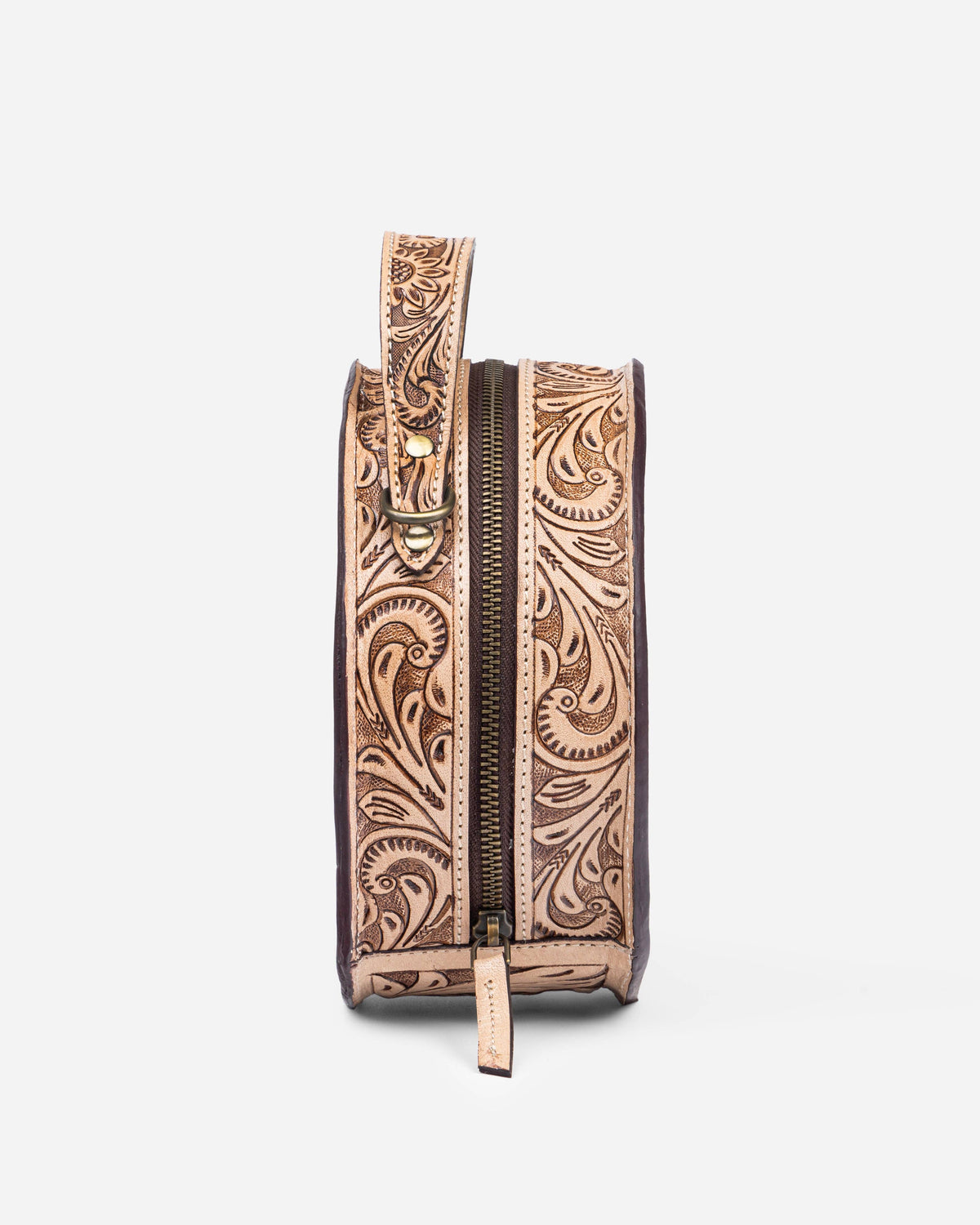 Woven Petals Hand Tooled Bag: Beige