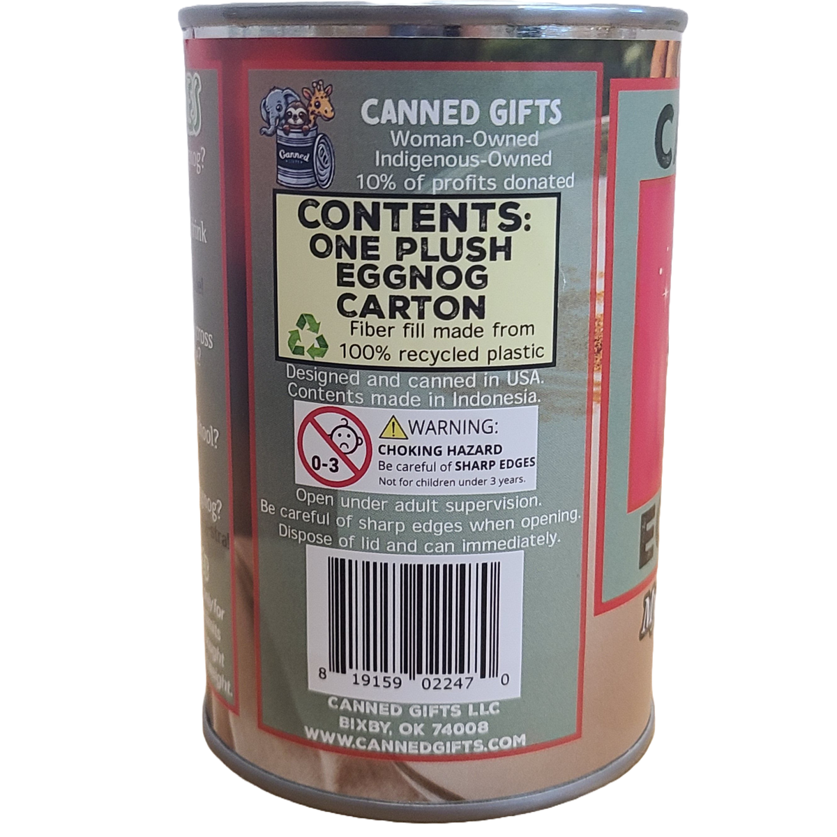 Canned Eggnog - Egg Nog Carton Plush Gift in Can: Pop Top Lid