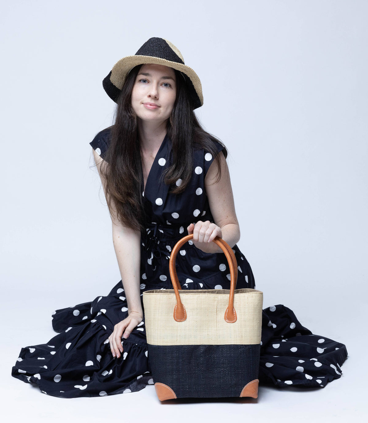 Trinidad Two Tone Raffia Straw Basket Bag
