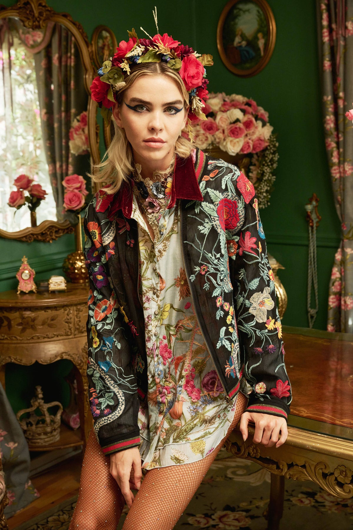 Bellezza Embroidered Jacket: Black Floral / S