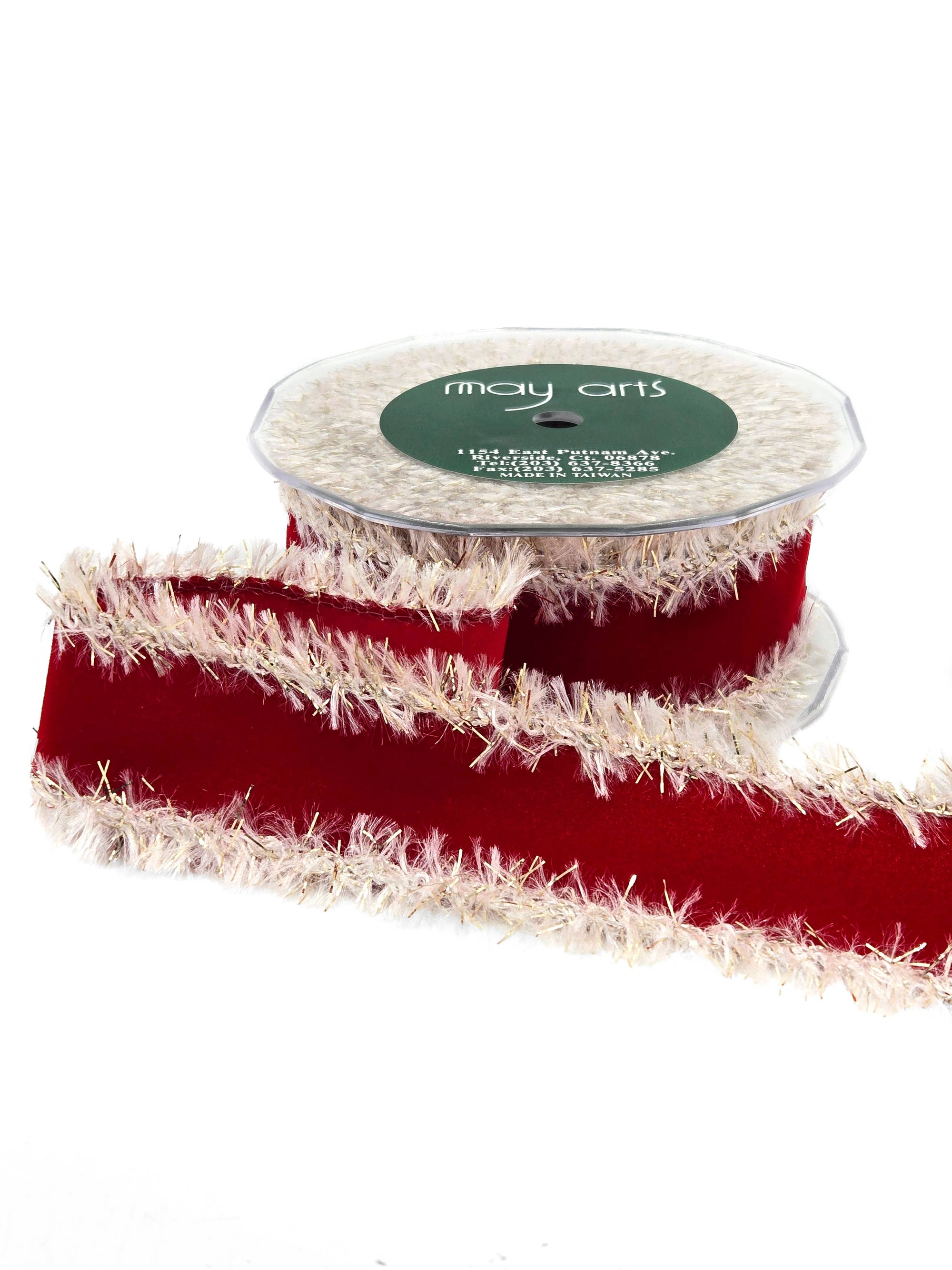 1.5" Red Velveteen Ribbon with Tinsel Fur Edge