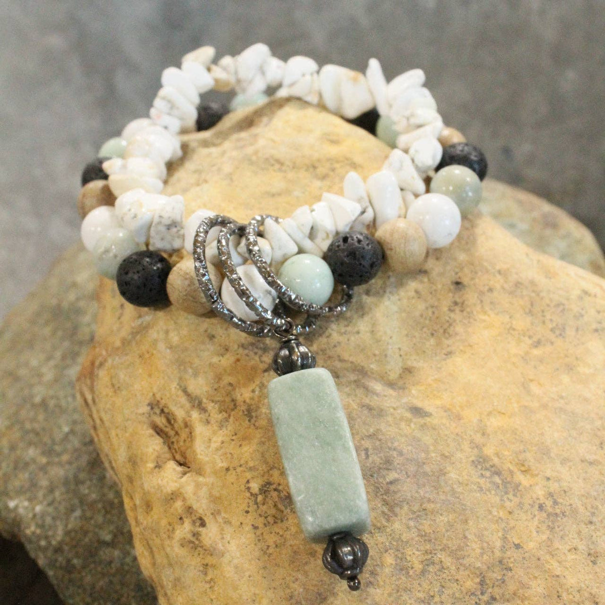 Bohemian Stone &amp; Link Nugget Bracelet Set