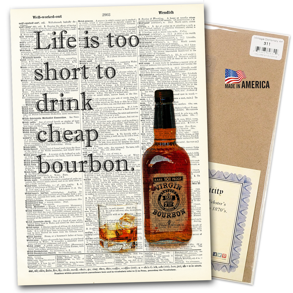 Art | Dictionary Page | Vintage | Life is too short bourbon
