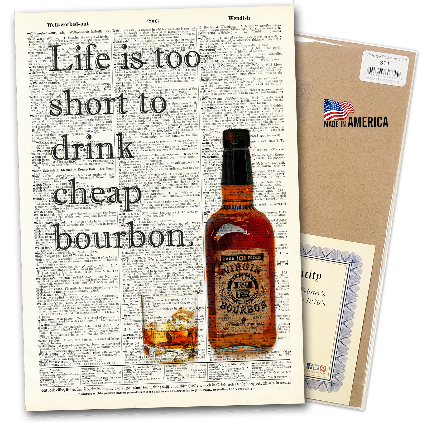Art | Dictionary Page | Vintage | Life is too short bourbon