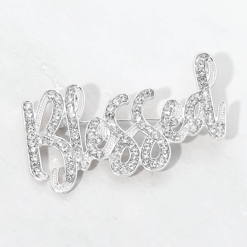 Rhinestone Pave BLESSED Pin Brooch