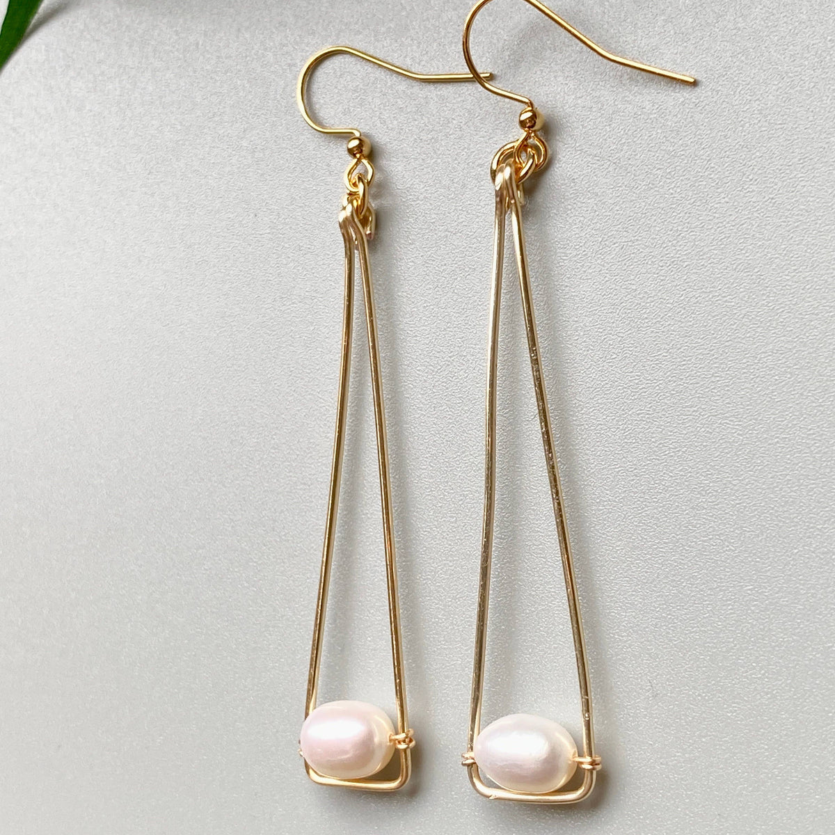 Fresh Water Pearl Earrings Cream Triangle Pendant Drop