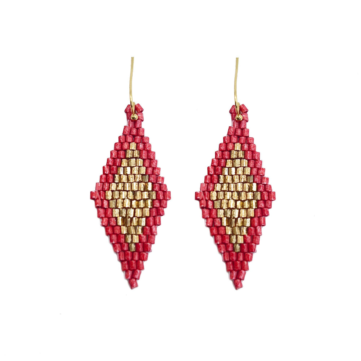 Seed Bead Diamond Shaped Earrings - Multiple Color Styles: Mustard &amp; Gold