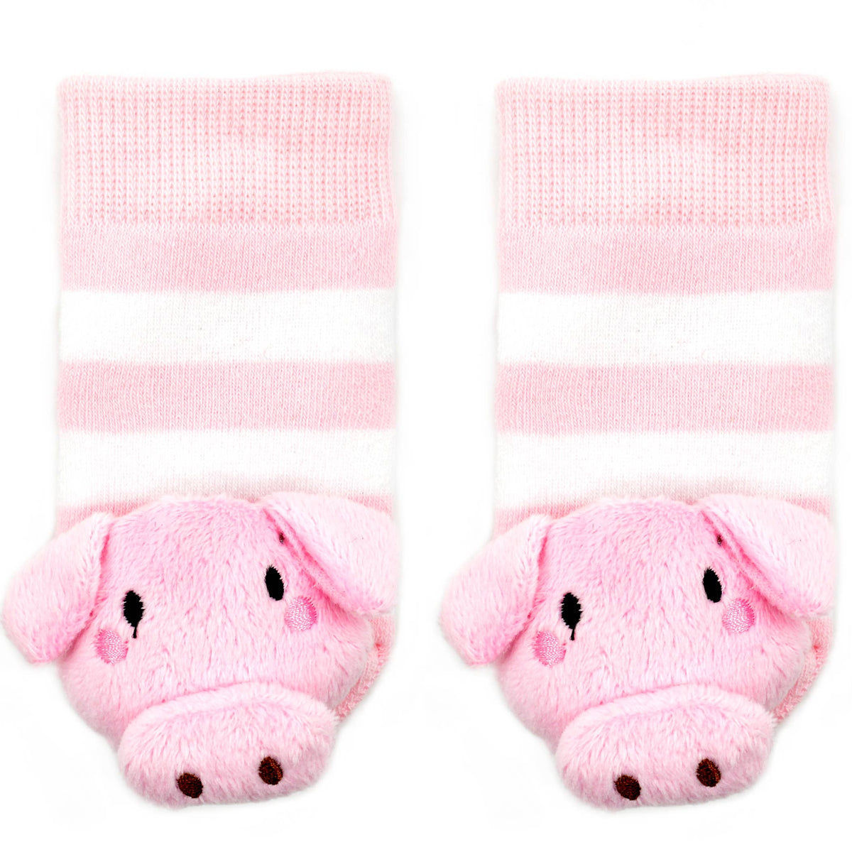 Pink and White Pig Boogie Toes Rattle Socks: 0 - 1 Y