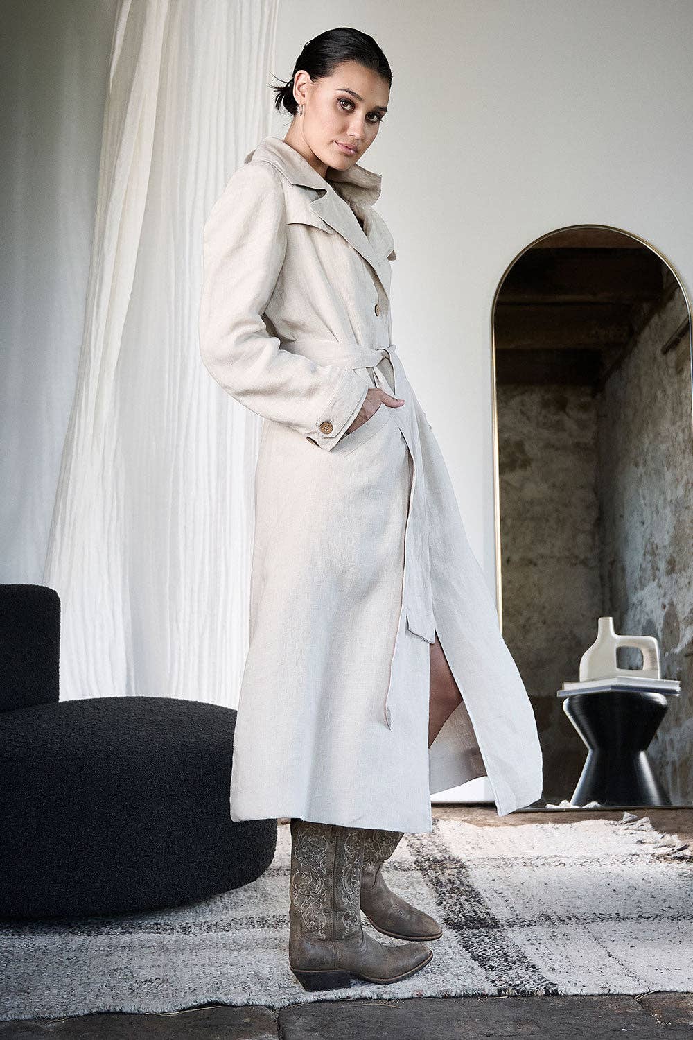 Linen Trench Coat - Natural: Natural