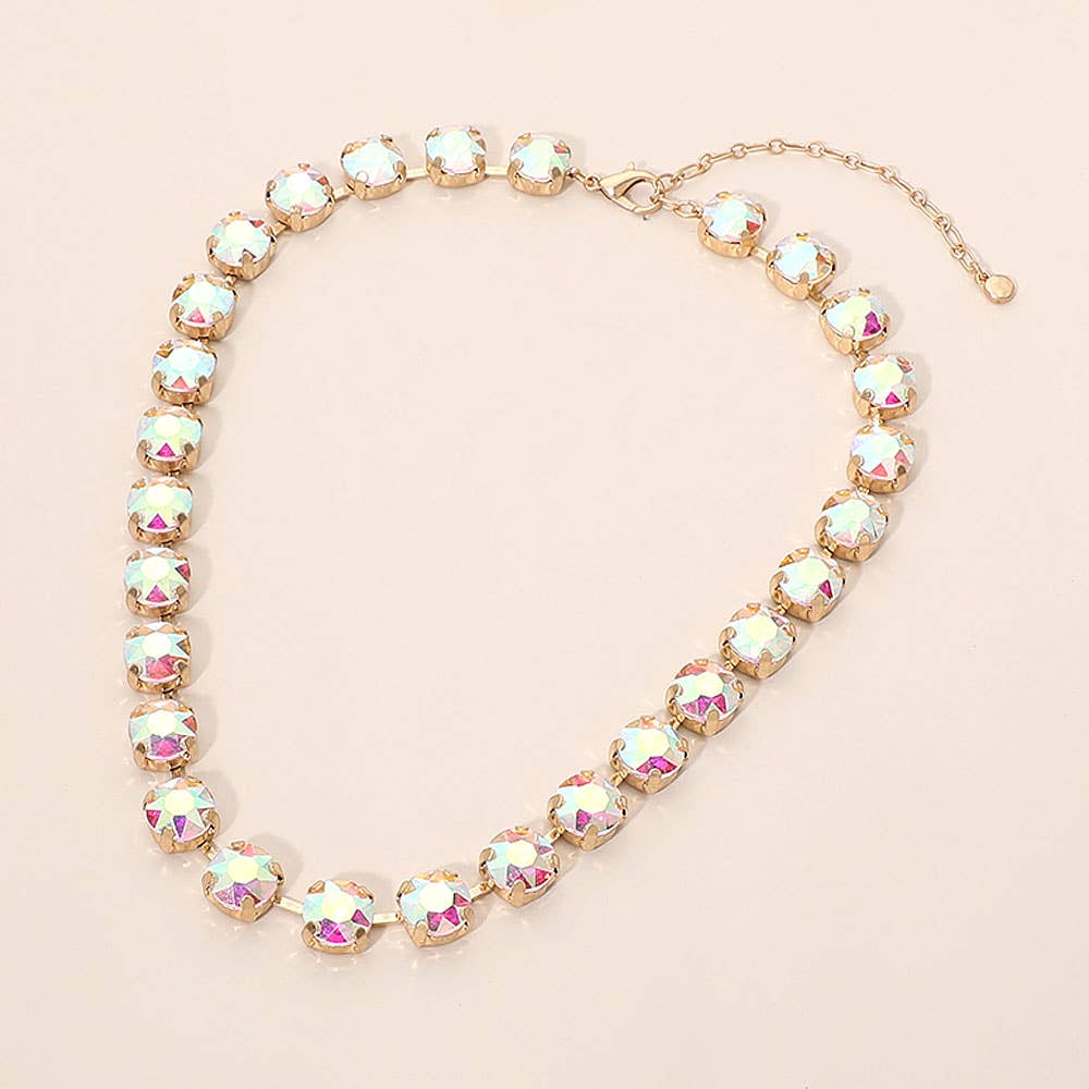 Round Stone Cluster Link Tennis Chain Necklace