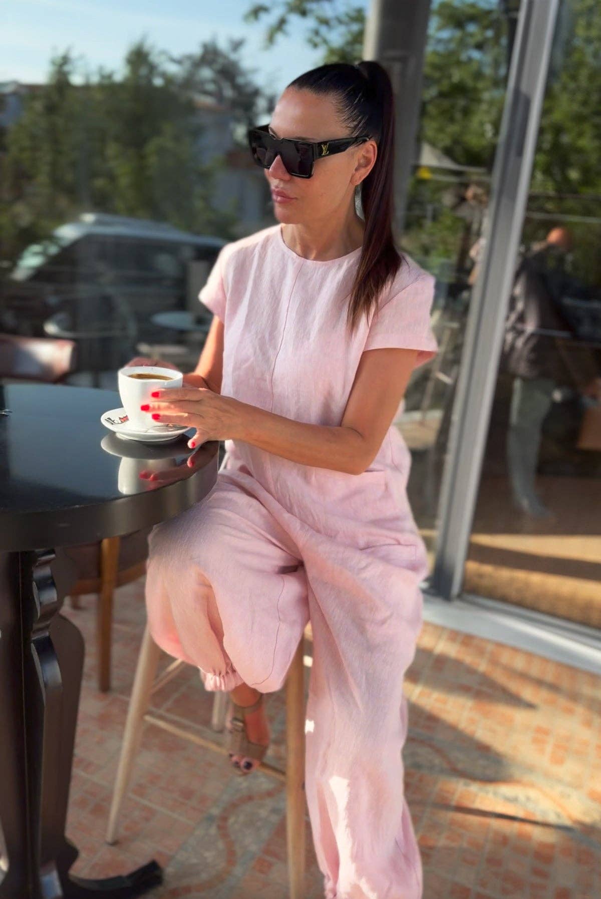 Sleeveless Linen Jumpsuit Lilian: Baby pink / XS