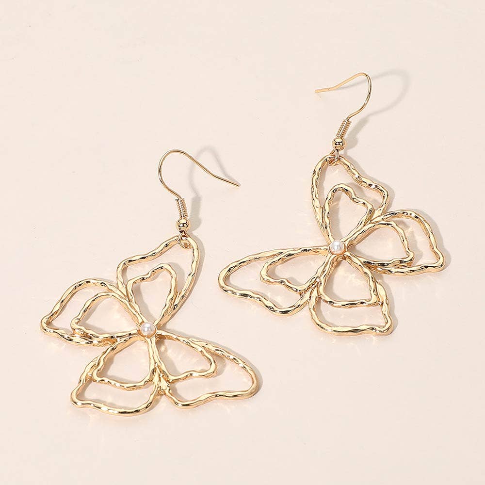 Open Layered Butterfly Drop Dangle Earrings