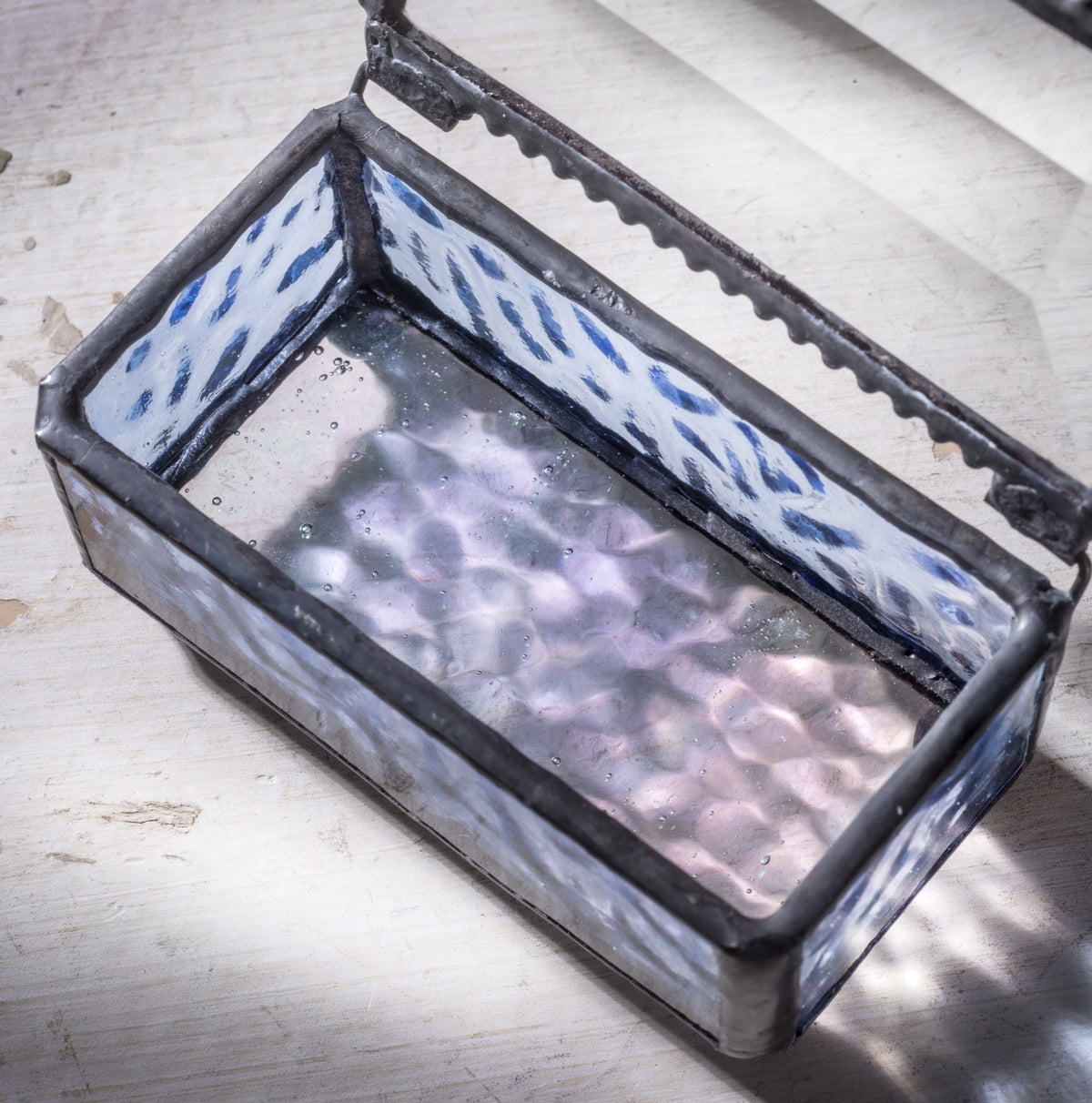 Blue Glass Box with Dragonfly Filigree