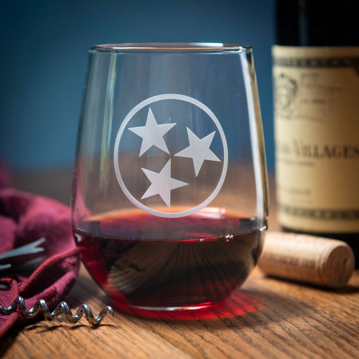 Tennessee  3 star Tri-Star Stemless Wine Glass