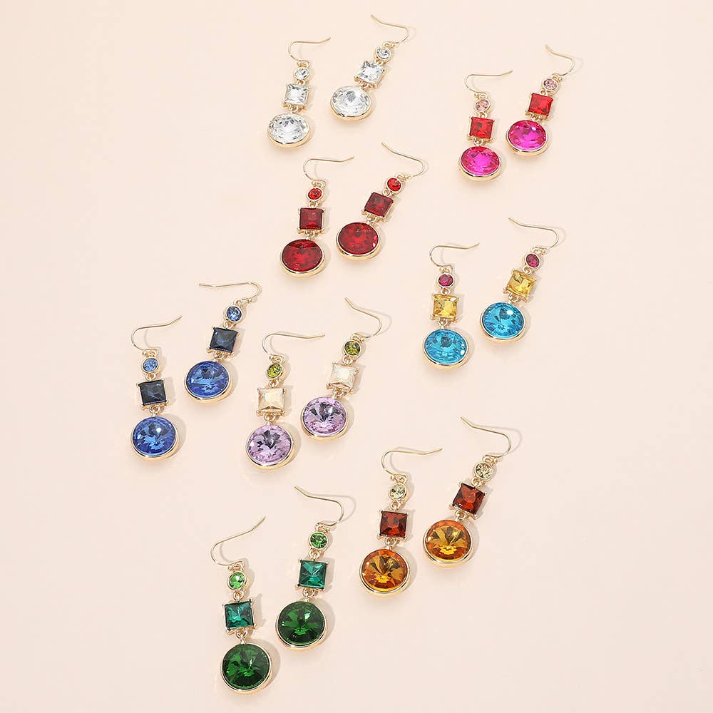 Square Round Geometric Stone Link Drop Earrings