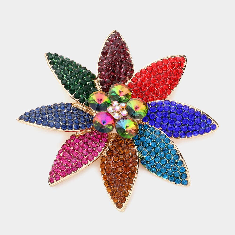 Stone Embellished Flower Pin Brooch