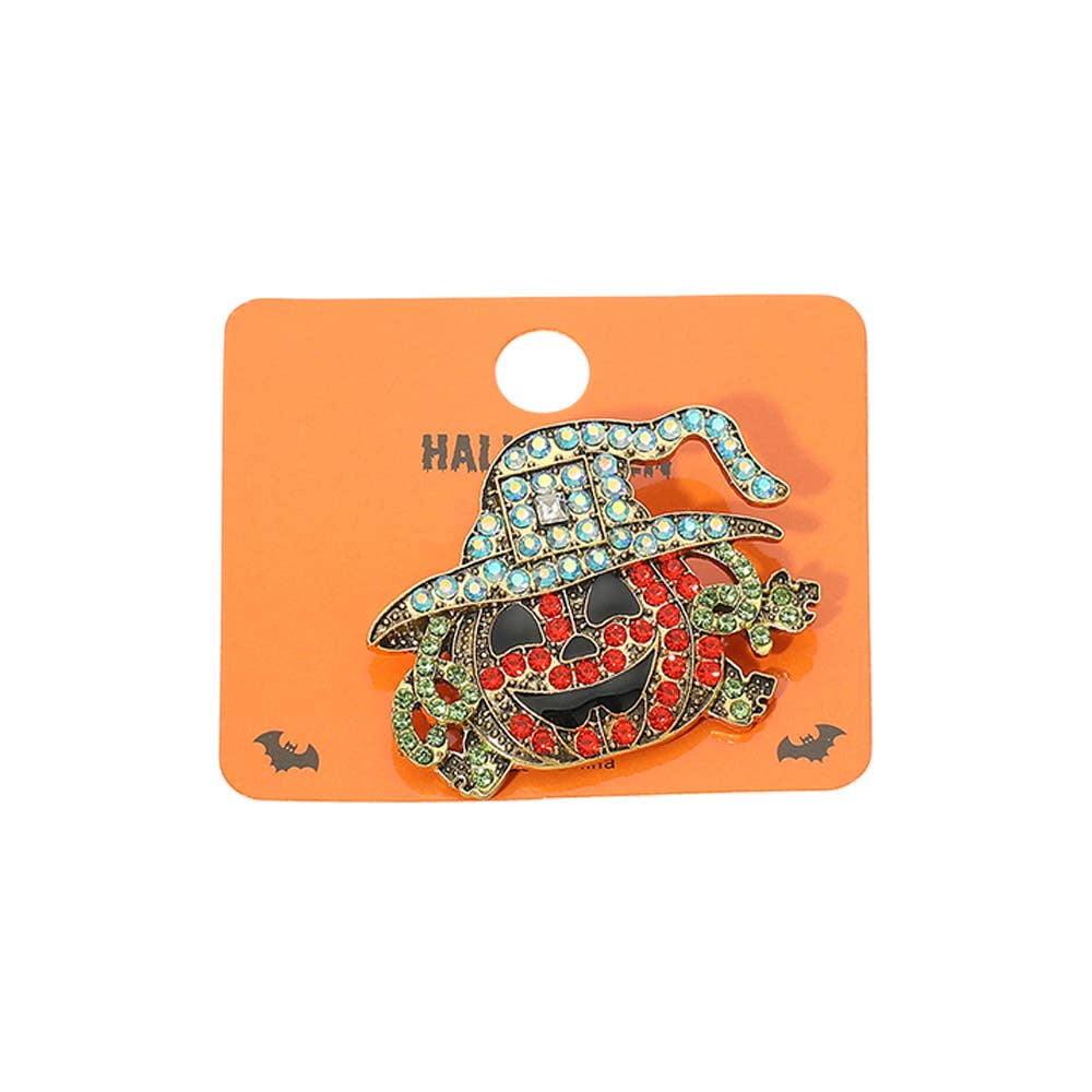 Bling Studded Halloween Pumpkin Pin Brooches