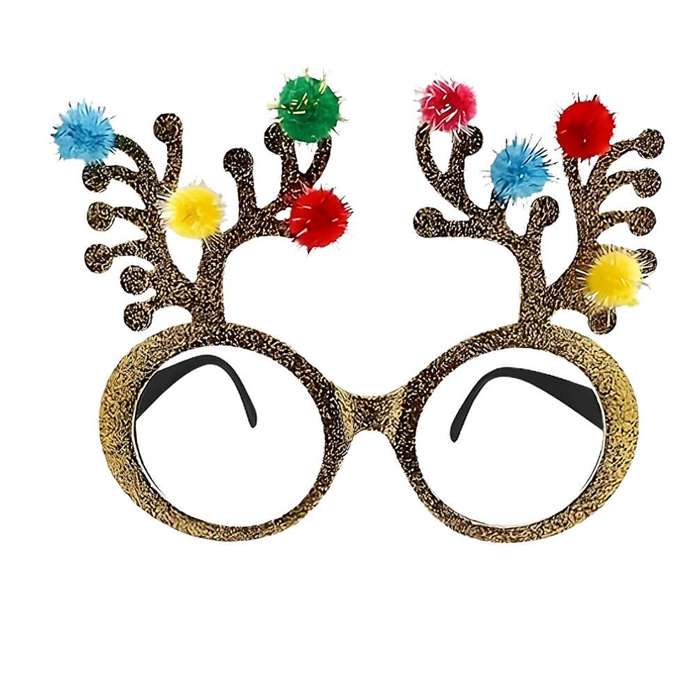 Gold Glitter Christmas Reindeer Antlers Glasses