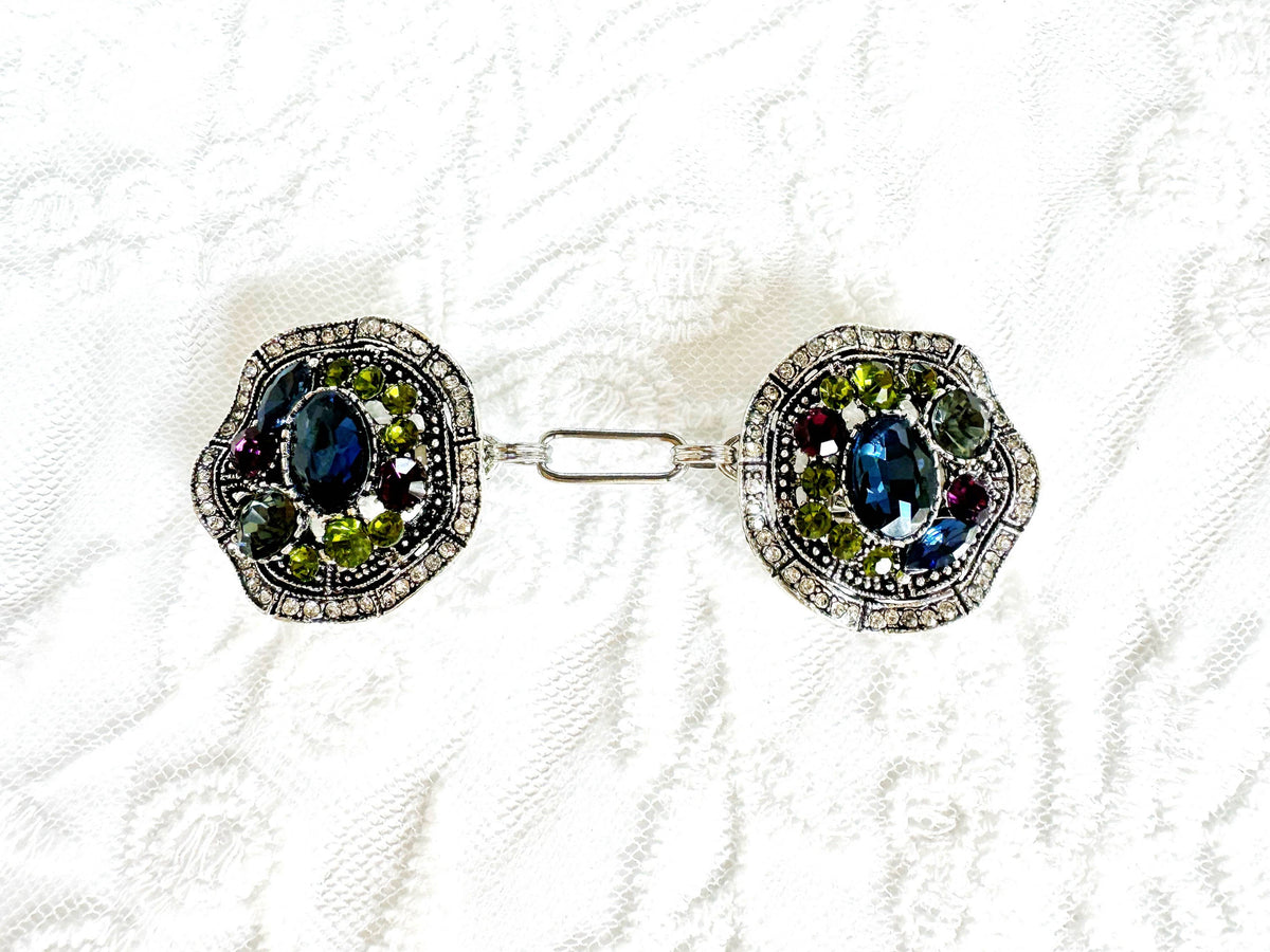 Bejeweled Silver Baroque Cinch Clip, Sweater Clasp KardiKlip