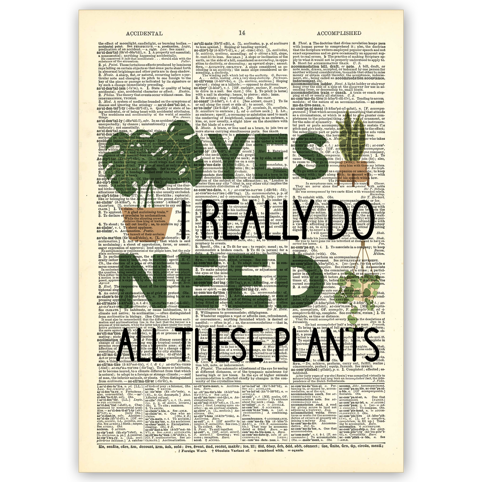 Art Print Dictionary Page | Vintage | I Really Need Plants