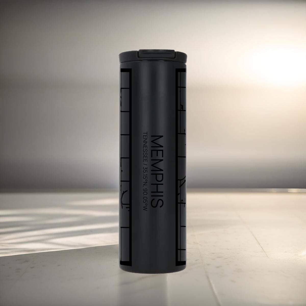 Memphis TN Tactile Lines Map Tumbler in Matte Black