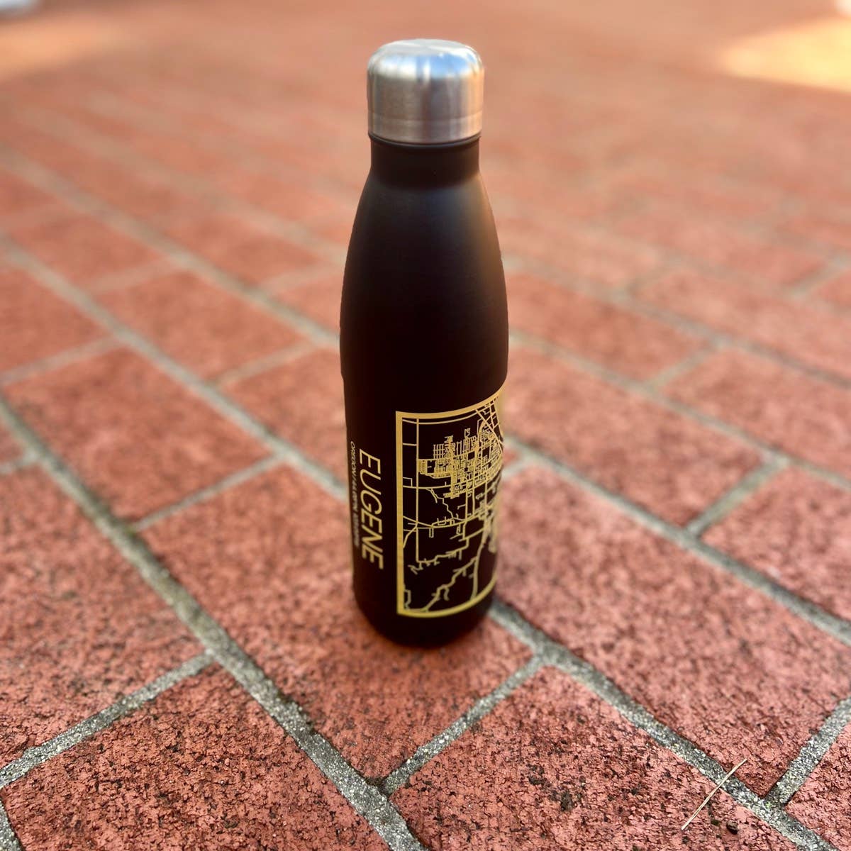 Memphis TN Tactile Lines Map Insulated Bottle in Matte Black