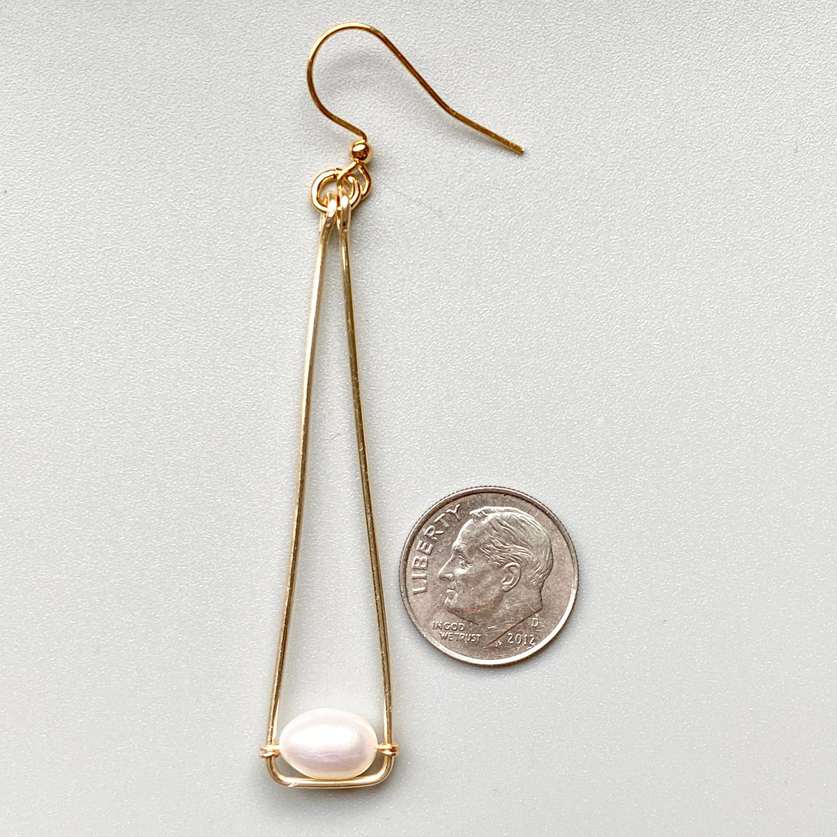 Fresh Water Pearl Earrings Cream Triangle Pendant Drop