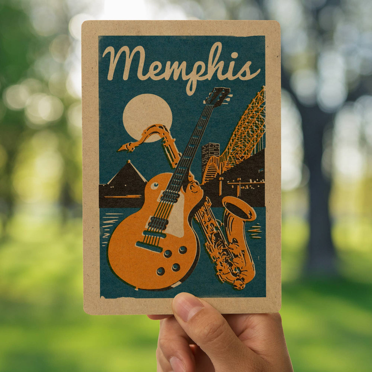 WOOD POSTCARD Memphis, Tennessee, Woodblock