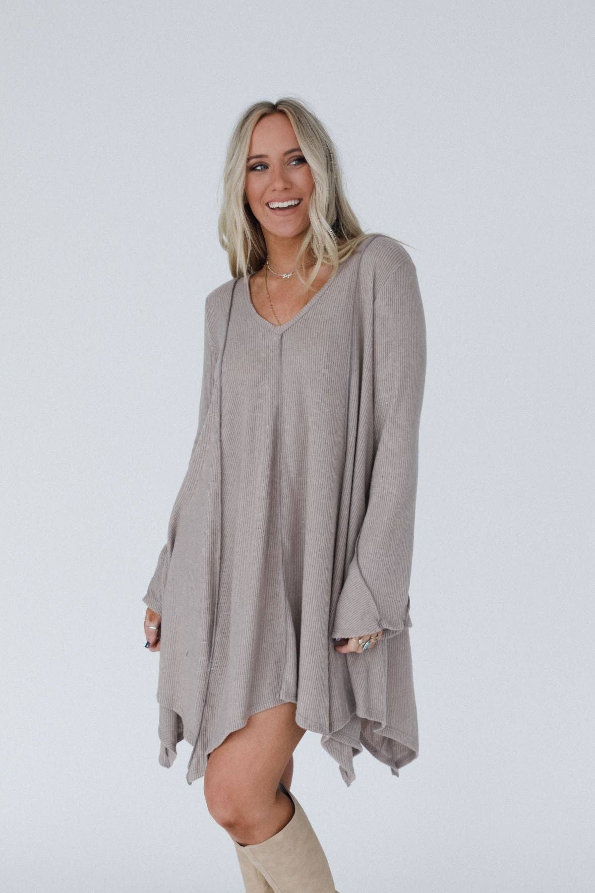 Golden Hour Long Bell Sleeve Tunic Dress - Latte