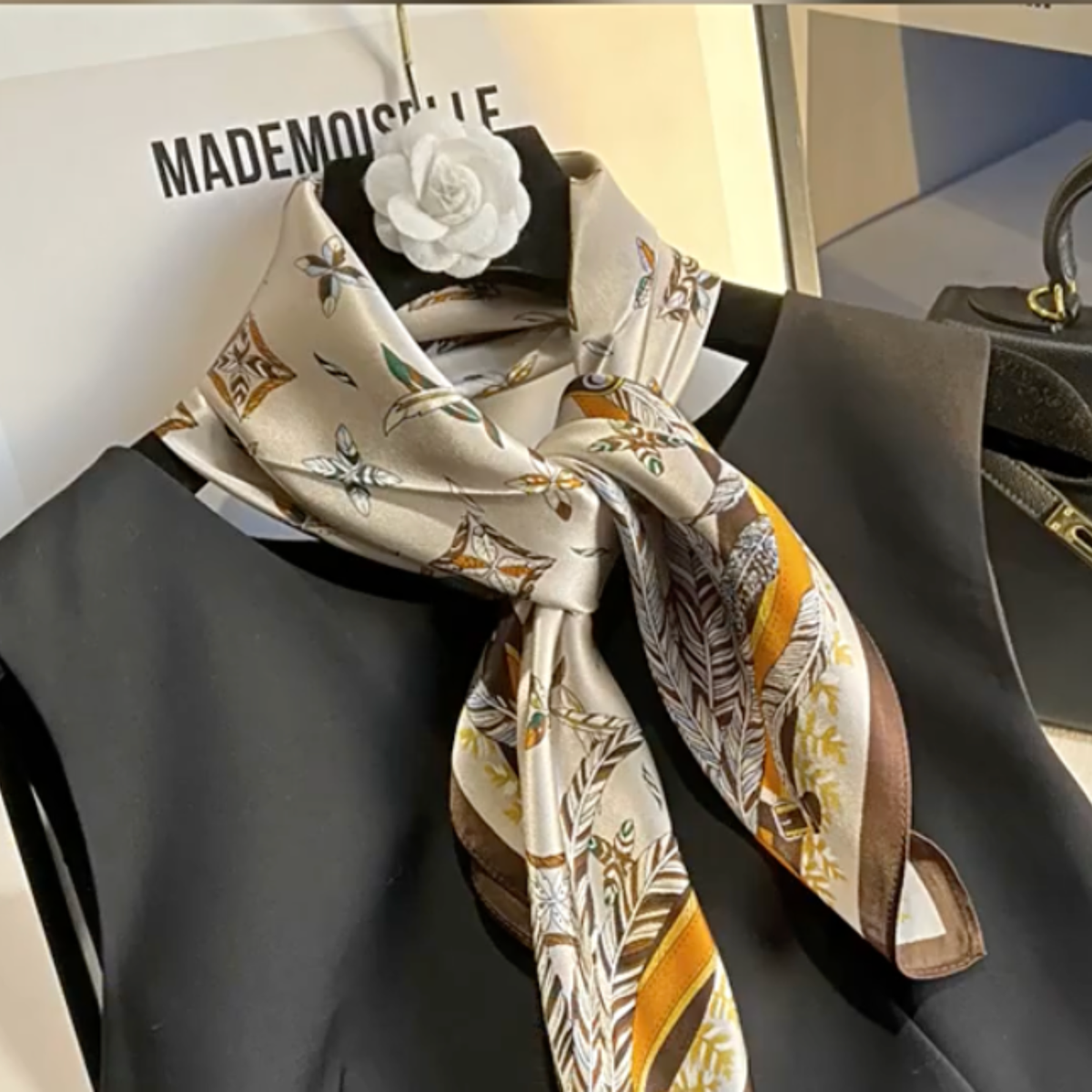 Vintage Print Faux Silk Square Scarf Headscarf Neck Scarf