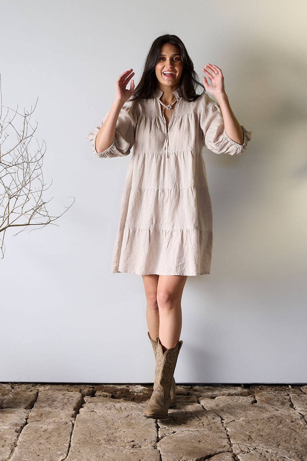 Bella Linen Dress - Natural: Natural