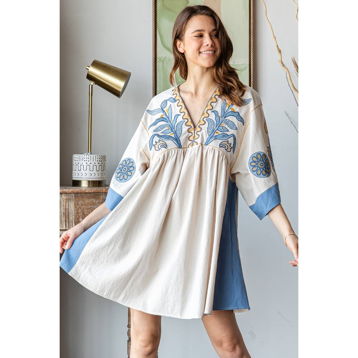 Vintage Embroidery Patch Dress: Vintage Blue