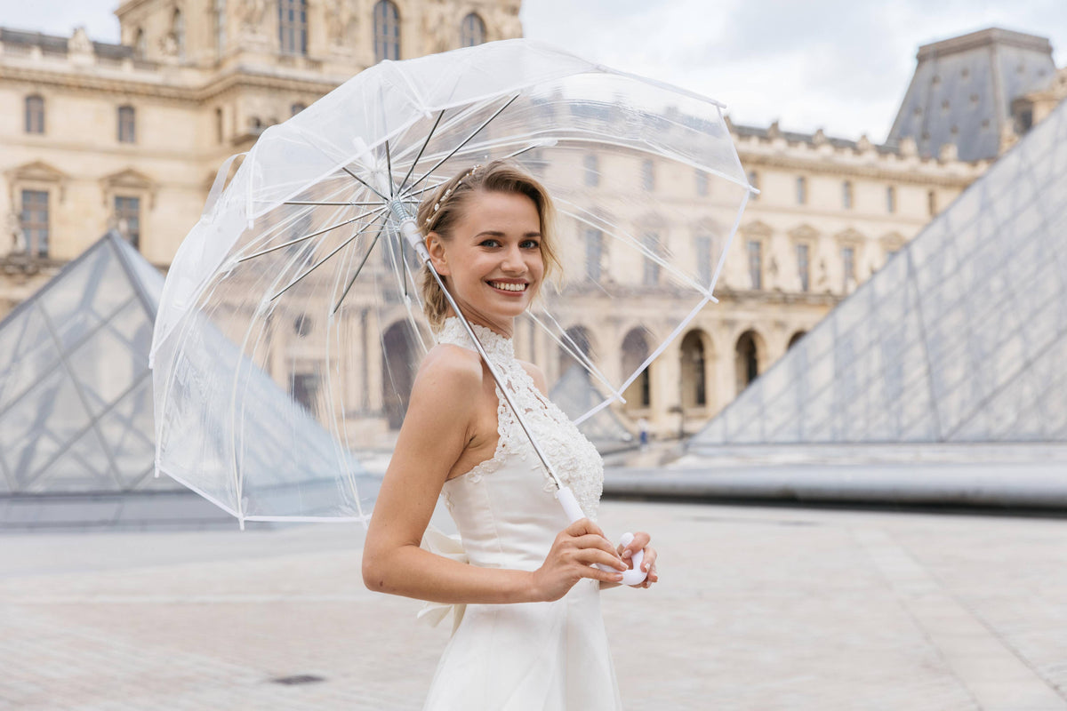 Large Transparent White Border Umbrella - Wedding