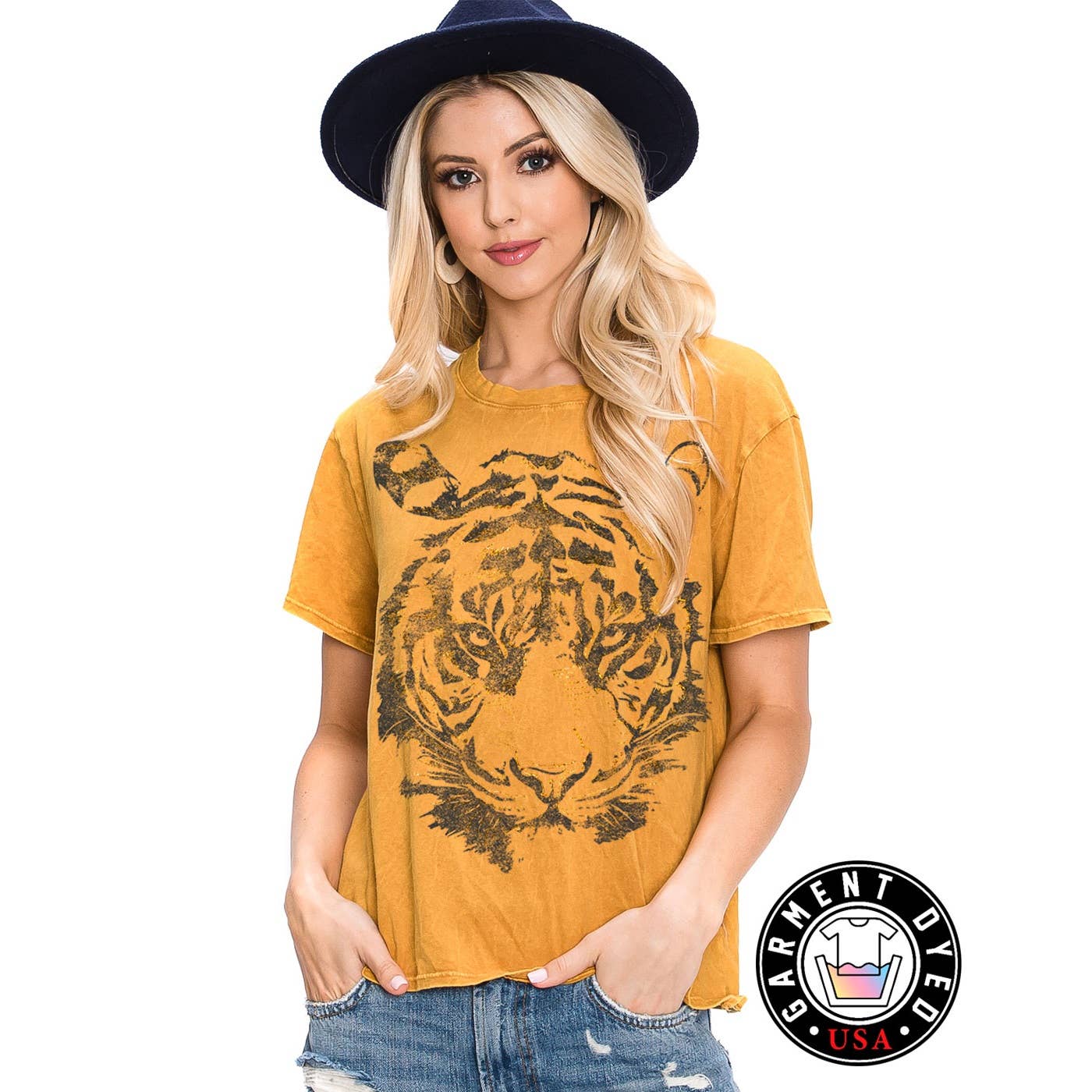 THE GOLDEN FOILED TIGER FACE MINERAL GRAPHIC TOP
