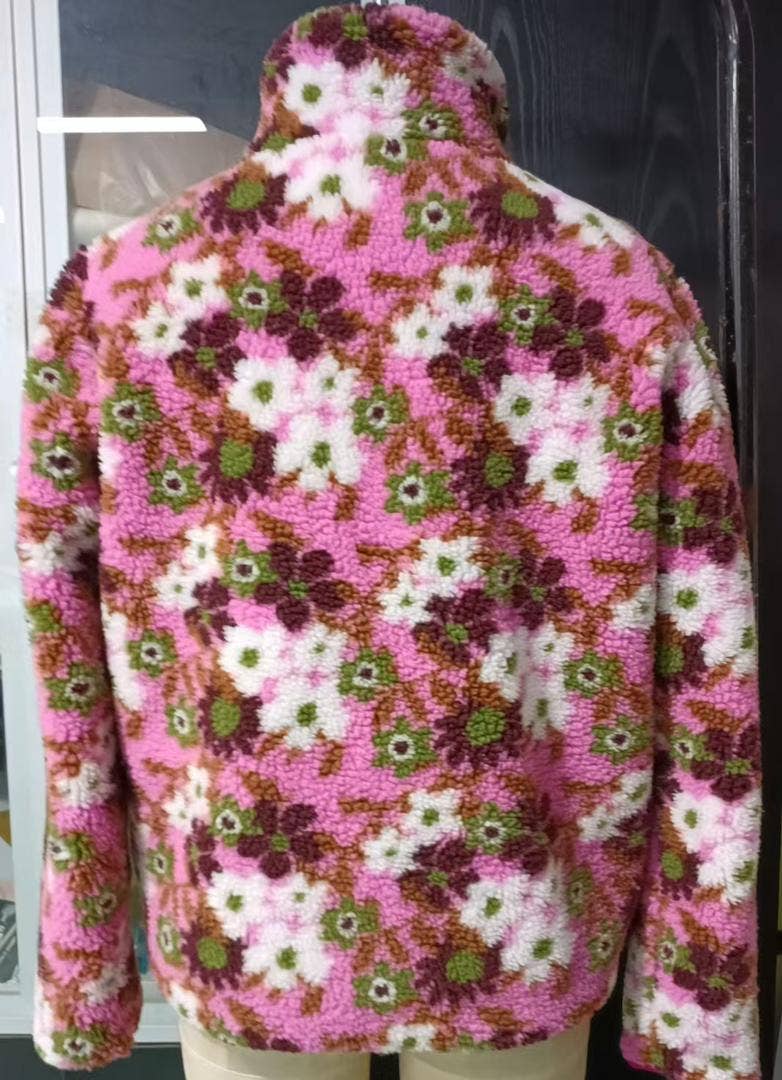 Pink &amp; Green Floral Pile Fleece Jacket