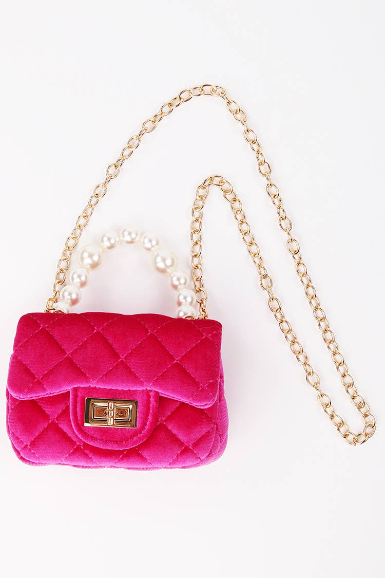 Velvet Purse with Pearl Handle: Hot Pink