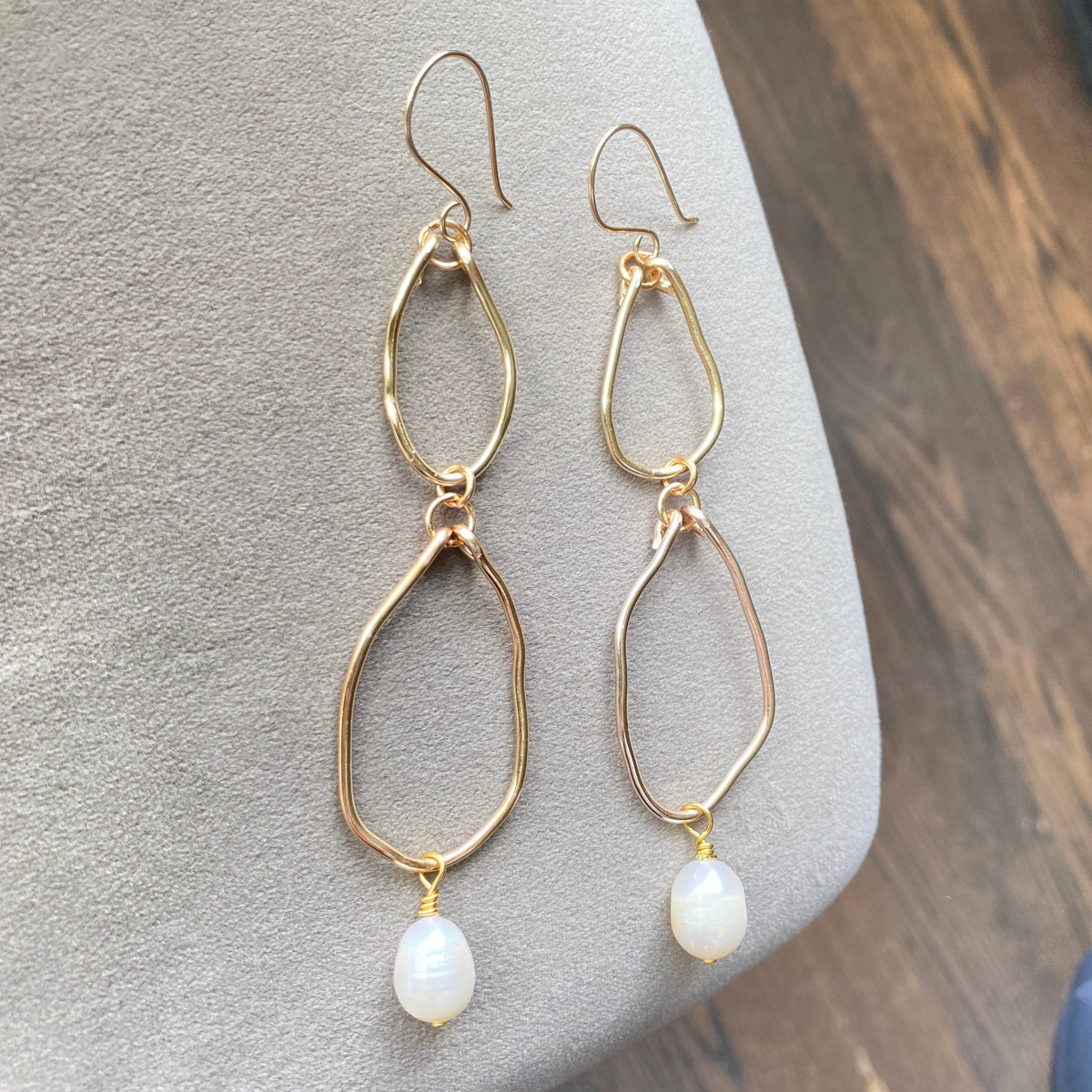 Pearl - Double Gold Hoop Earrings with Pearl Handmade Organic