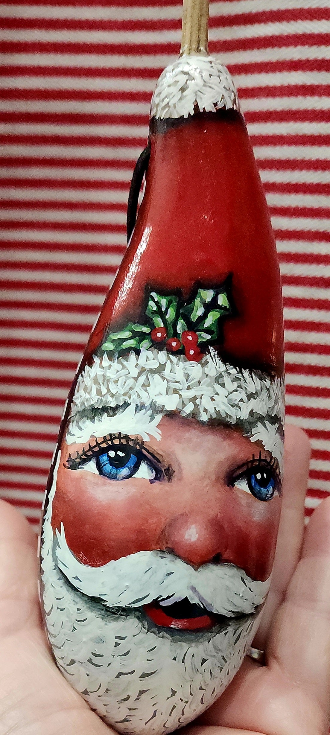 7" Christmas Santa/Mrs 2 Sided Gourd, hand painted by local Memphian DJ Kelly