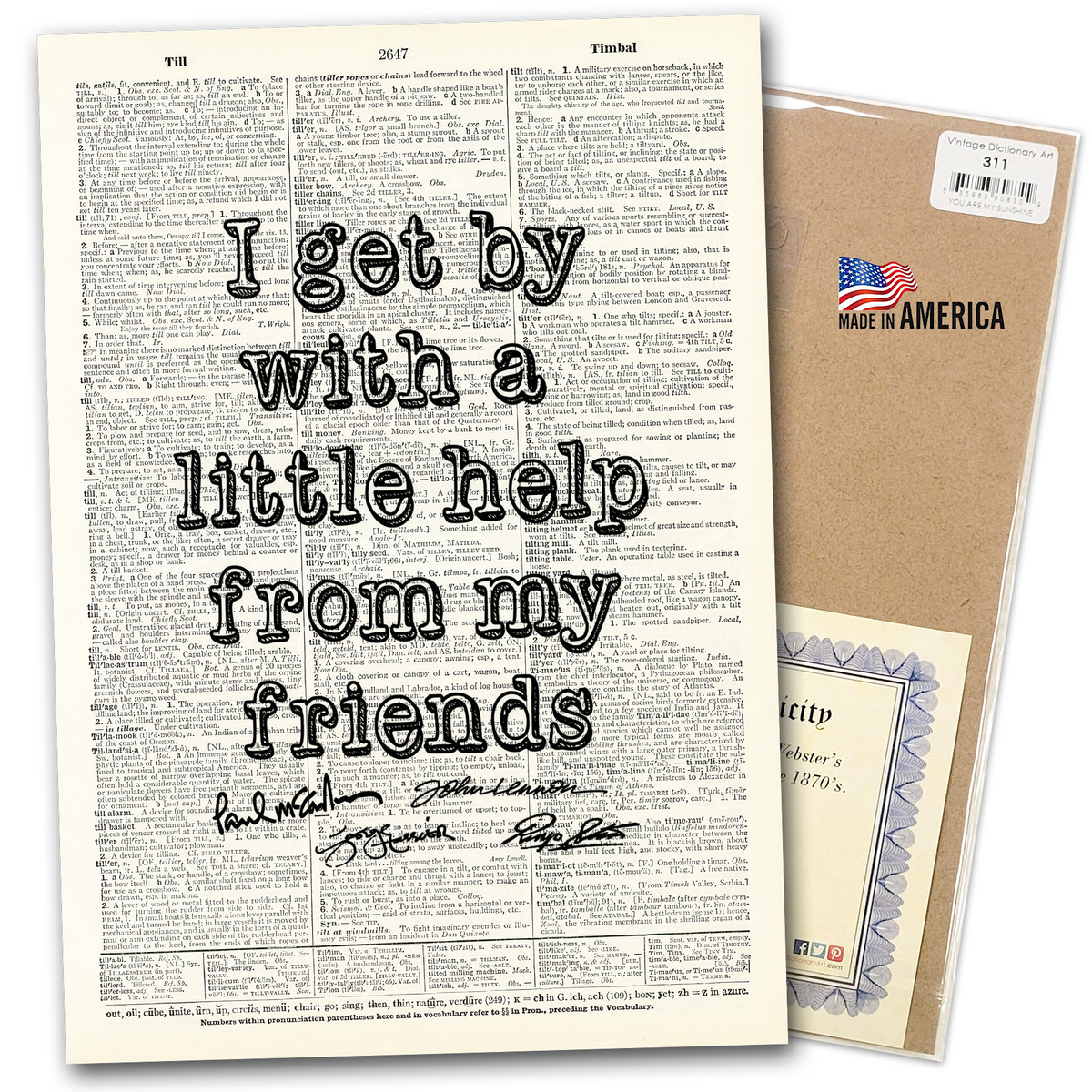 Art | Dictionary Page | Vintage | I get by with my friends