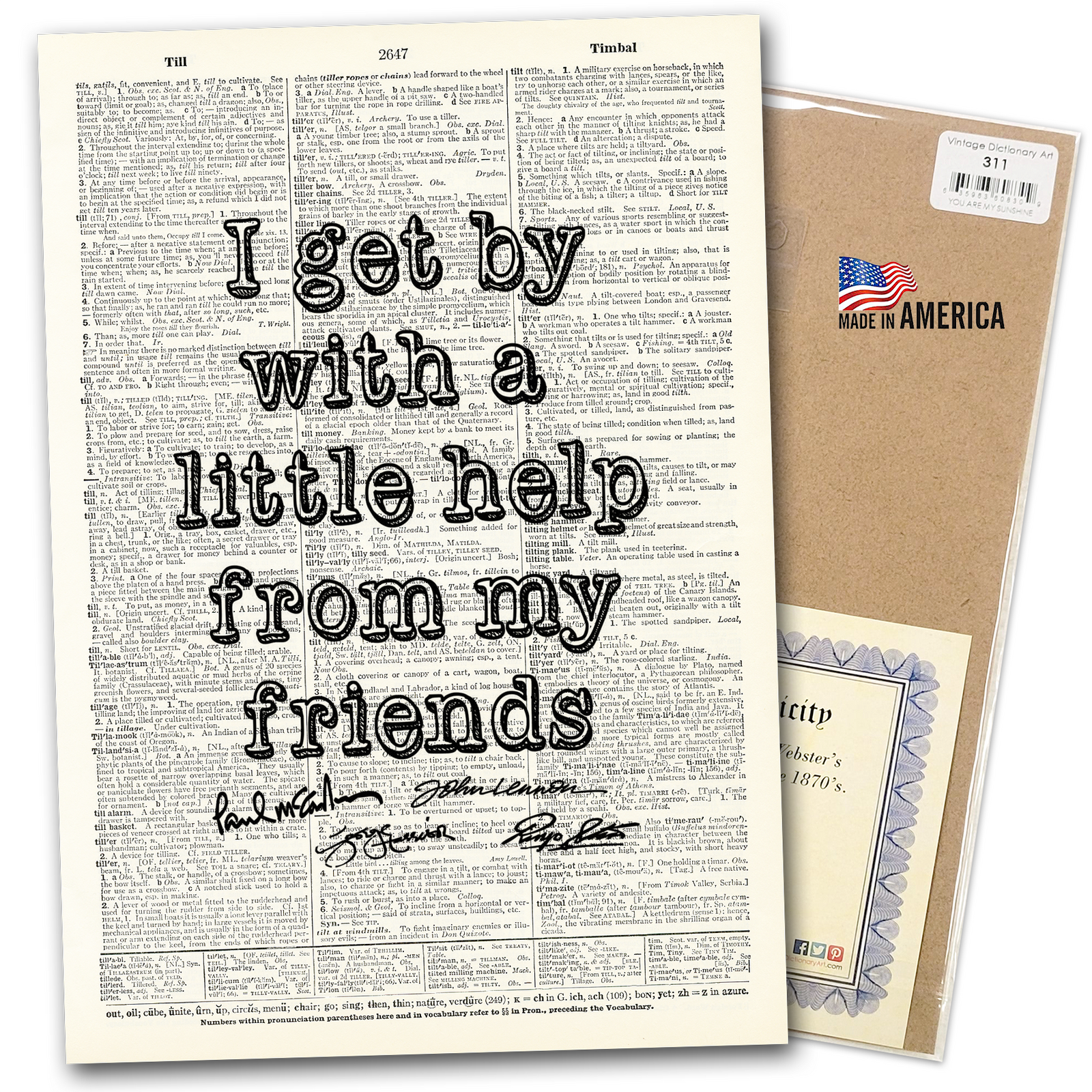 Art | Dictionary Page | Vintage | I get by with my friends
