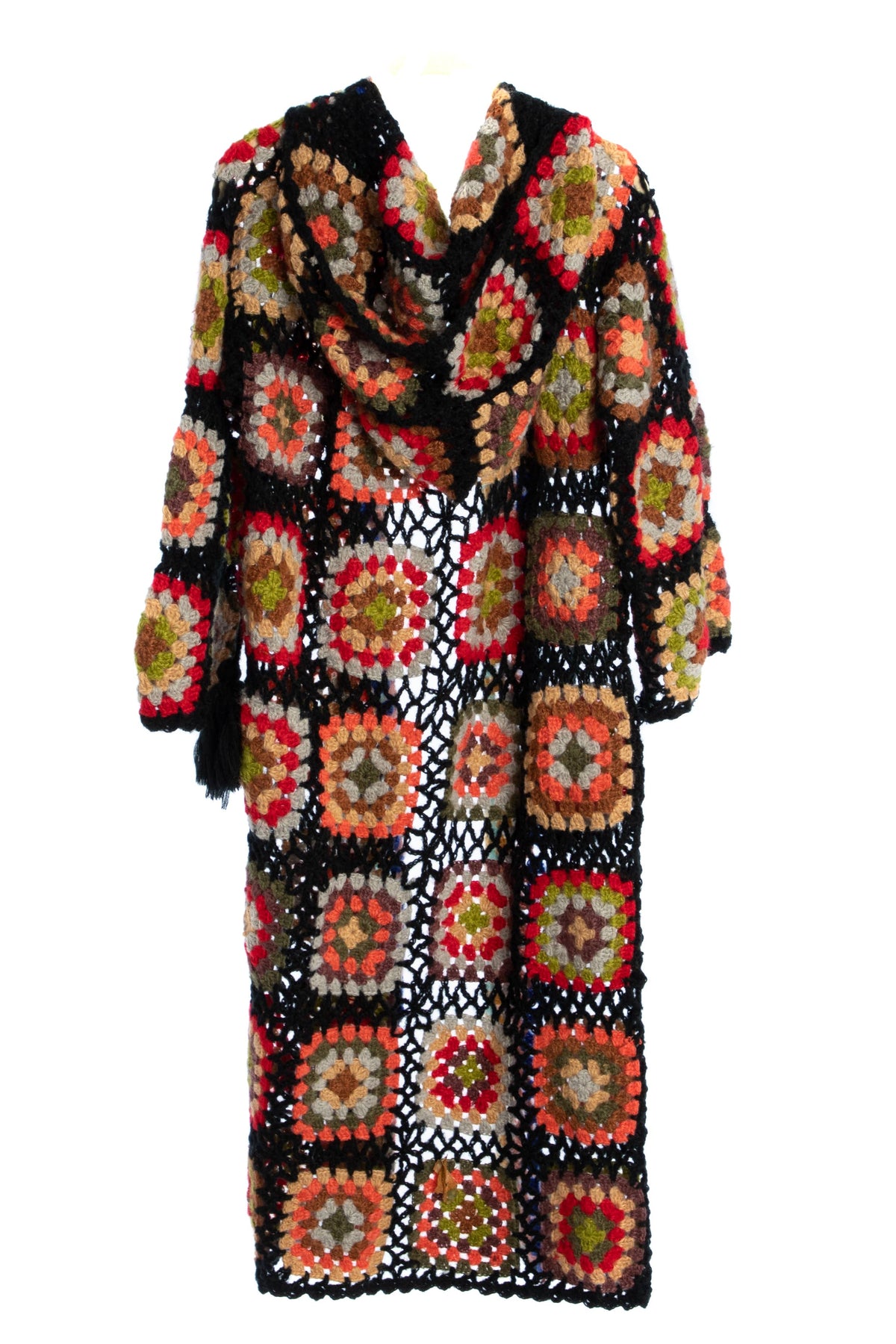 Hooded Granny Crochet Kimono: Black