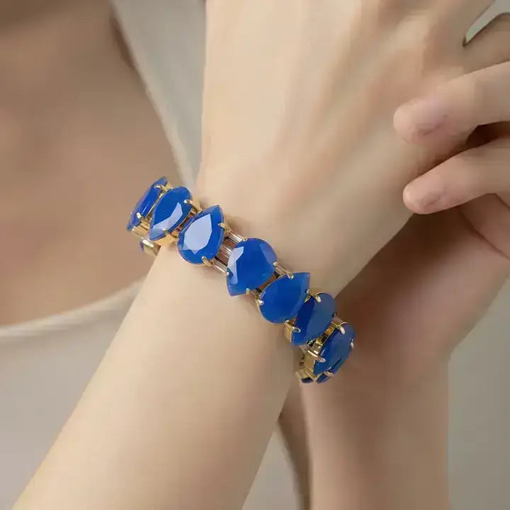 Azure Cascade Crystal Bracelet Blue Statement