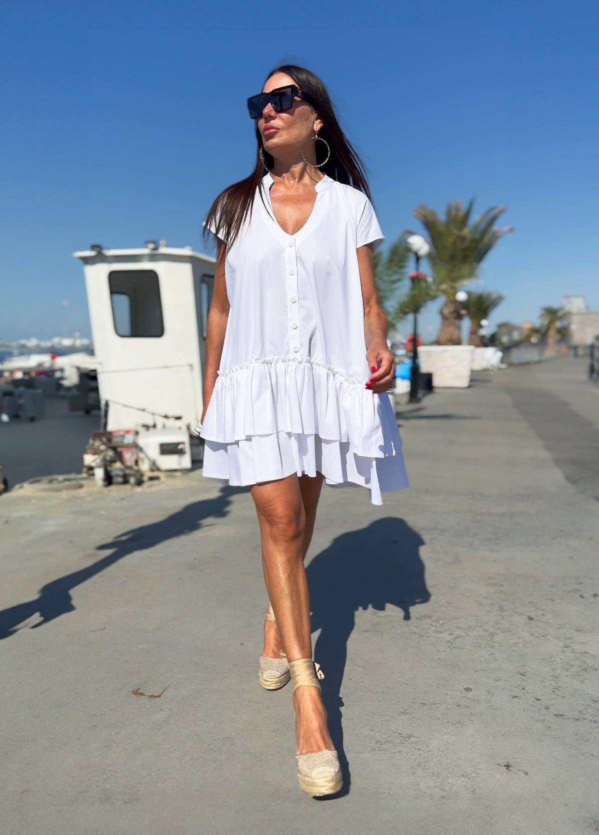 Short Cotton Dress Kalina: White