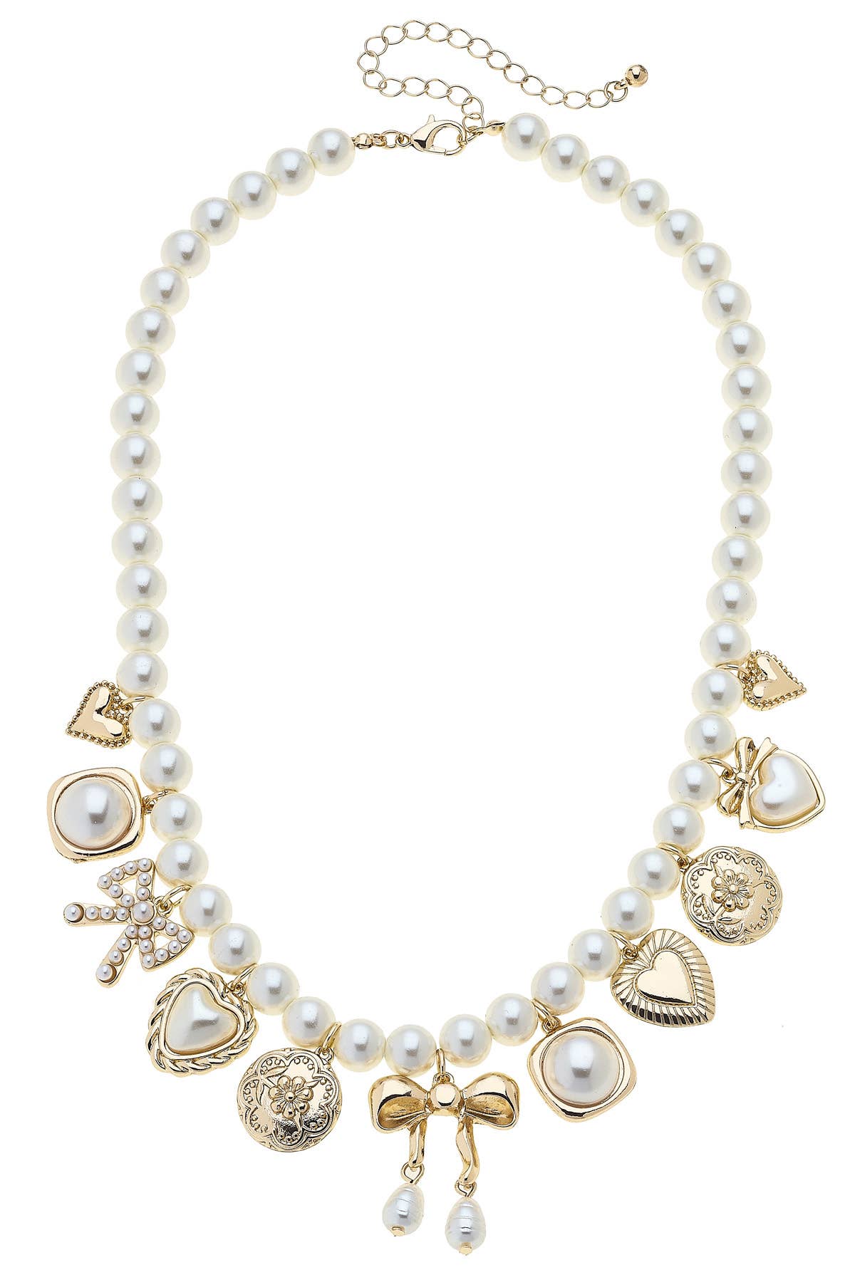 Antoinette Pearl Beaded Multi Charm Necklace in Ivory