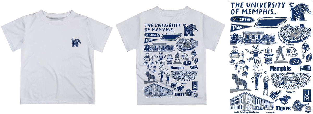 Memphis Tigers Hand Sketched Impressions Boys T-Shirt: White or Blue